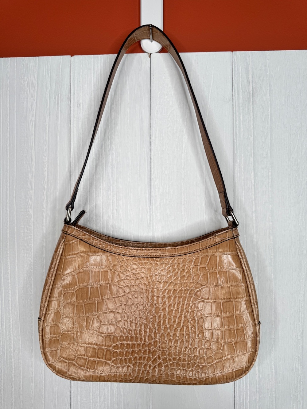 Vintage Y2K Liz Claiborne Tan Faux Croc Shoulder Bag Baguette Purse Beige 90s